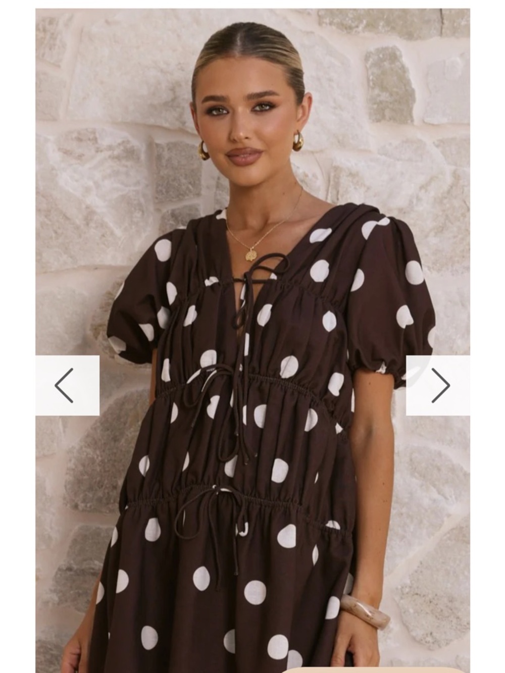 Alina Mini Dress - Chocolate/White Polka